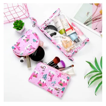 

New Cosmetic Bag Printed Leather Transparent Pvc Three-piece Set Multifunctional Travel Portable Toiletry Bag Clutch