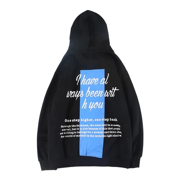 

Men Hip Hop Hoodies 2020 Color Block Letter Print Pullover Sweatshirts Fleece Loose Streetwears Cotton Male Tops