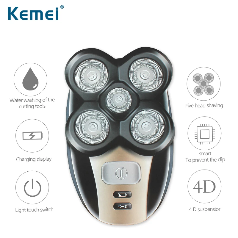 Kemei электробритва, 5 лезвий, электрическая бритва, перезаряжаемая бритва, многофункциональная, 5 в 1, для мужчин, уход за лицом, моющаяся KM-1000