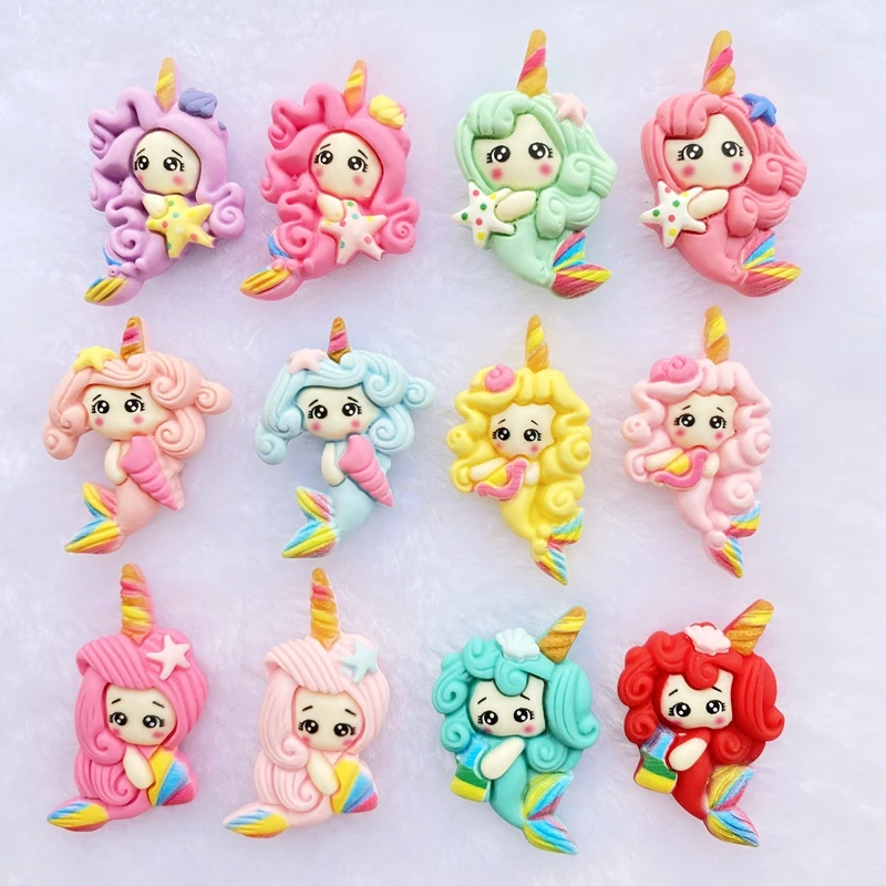 Новая модель 10 шт. Единорог Русалка полимерные Стразы плоские с оборота