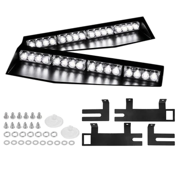 

(White) 32LED Visor Lights 15 Flash Patterns Emergency Strobe Lights Windshield Split Mount Light Bar Law Enforcement Hazard War