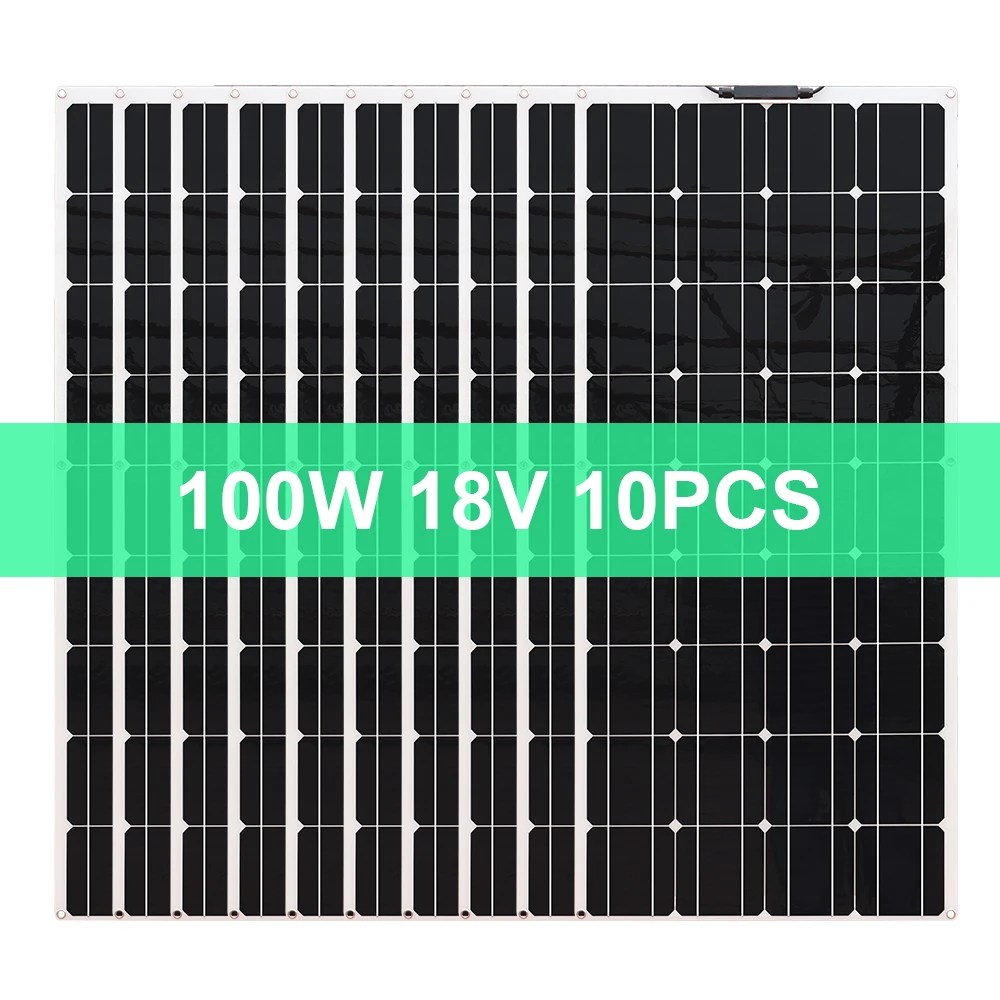 

1000W Flexible Solar panel 10* 100w Monocrystalline system solar 12v battery charger 1kw for Car/Boat/ Home RV caravan system