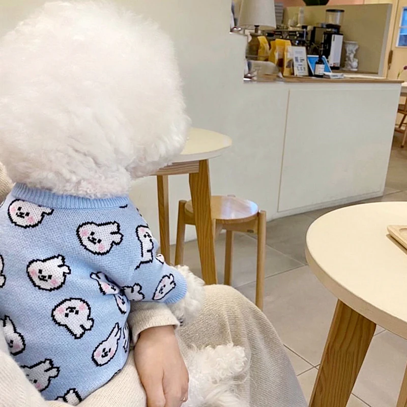 Blue Rabbit Dog Clothes Pet knitted Sweater Autumn and Winter Cl