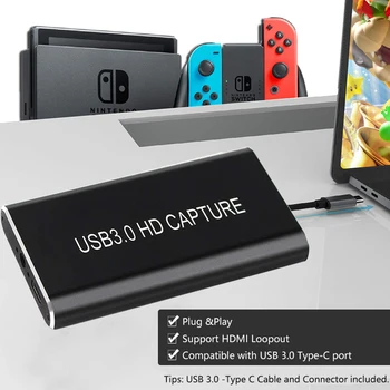 

USB Video Capture Cards Grabber HD to Type-C/USB C/USB 3.0 1080P 60fps Game Adapter with HDMI Loop Output for Windows Linux Os X