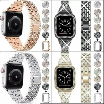 

Luxury Stainless Steel Bling Band Strap Diamond Cover Case for iWatch 44/42/40/38mm Watchbands for Apple Watch Series 1 2 3 4 5