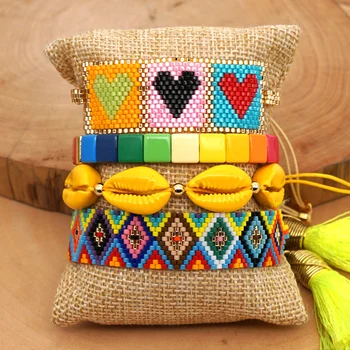 

Rttooas Rainbow MIYUKI Beads Bracelet Set Women Geometric Heart Charm Bracelets Fashion Shell Jewelry Pulseras Mujer 2020