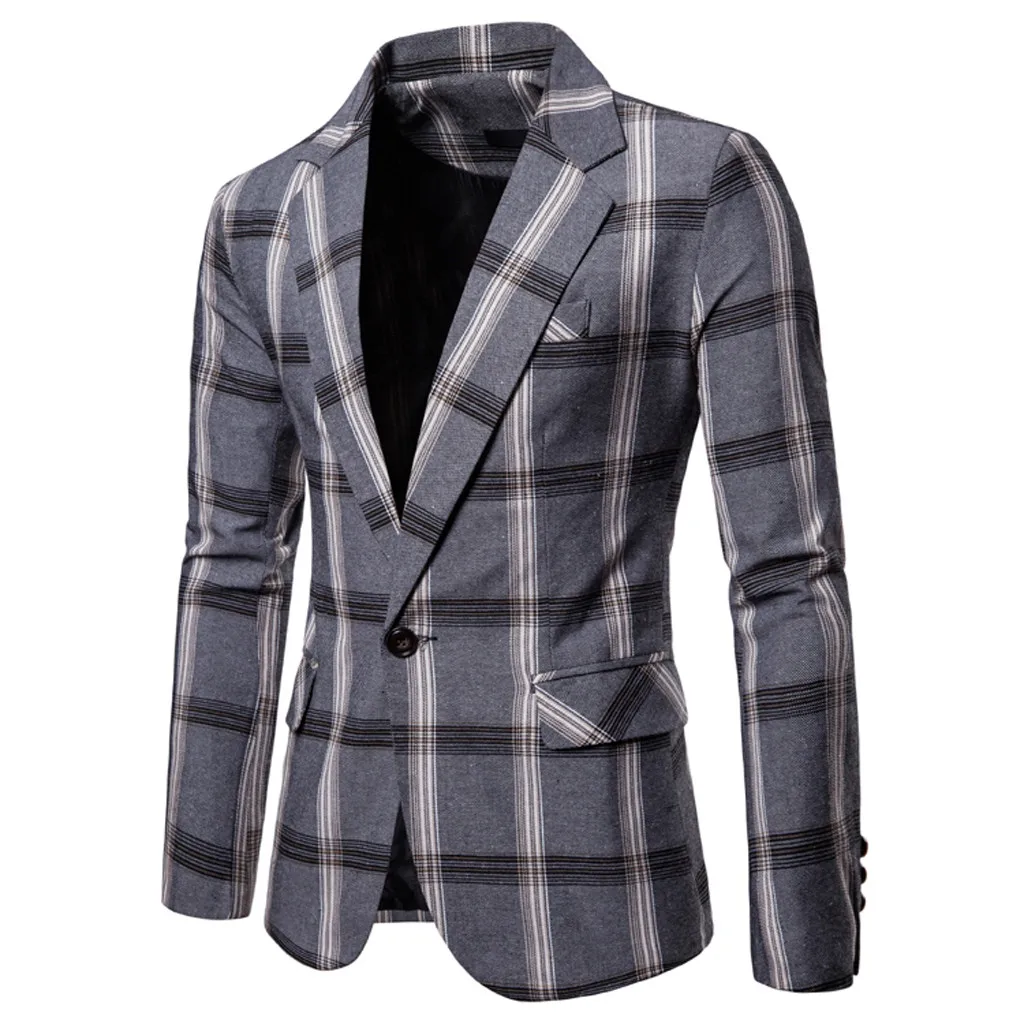Men's Slim Button Suit Plaid Turn-down Collor tops Solid Jacket Coat Business Casual Blazer Coat Men Brand Outwear Jacket 8.12