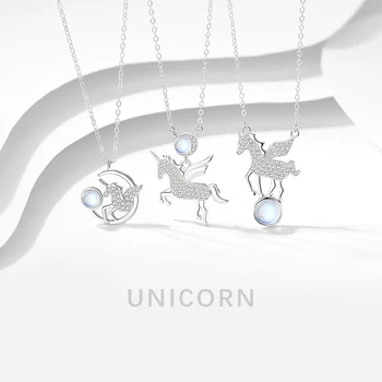 

High Quality Real S925 Unicorn Fashion Jewelry Necklace Coloured Glaze Pendant Chain Fashion Neck Accessories Jewel Lady Girl