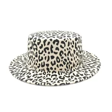 Леопардовая шляпа для женщин Имитация шерсти Весна фетровые шляпы Винтаж Trilby плоский верх