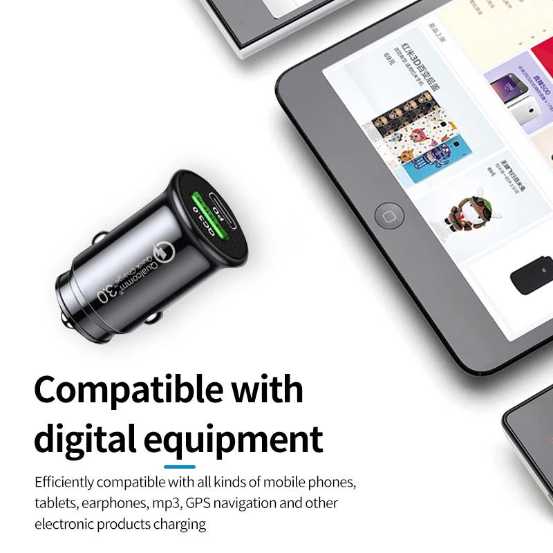 Car Charger QC3.0 Fast Charging Mini Shape Car Lighter Slot White Black PD 20W USB Type C Port Charge Mobile Phone