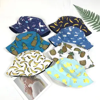 

Vissershoed Couple Casual Shade Fisherman Hat Female Double-sided Hat Harajuku Style Fashion Print Pattern Student Basin Hat