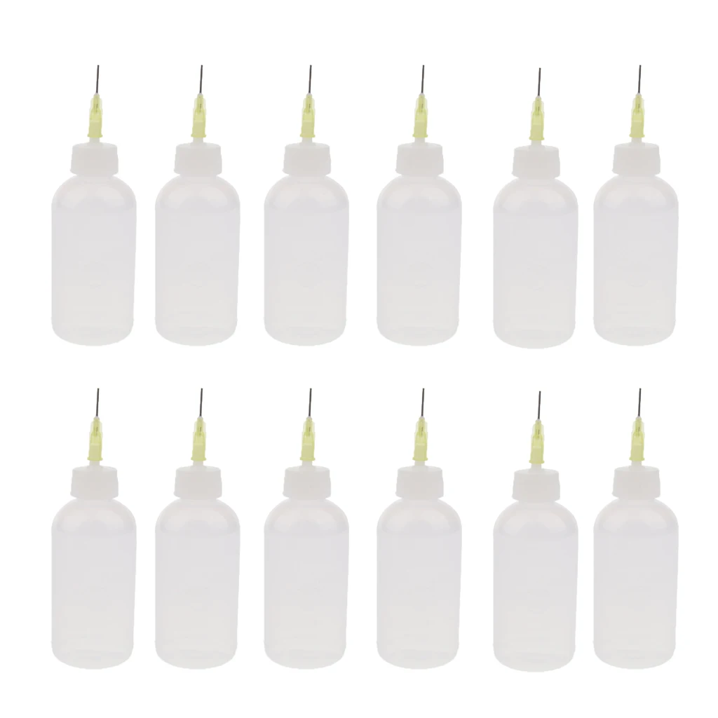 Glue Applicator Bottles Needle Tip Liquid Dropper Filling Bottles 50ml (Clear White Plastic) - 12 Pieces