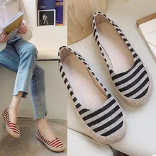 Весенние женские эспадрильи; слипоны в полоску; женские водонепроницаемые мокасины на плоской подошве; хлопковые лоферы; удобная женская обувь; 7953N