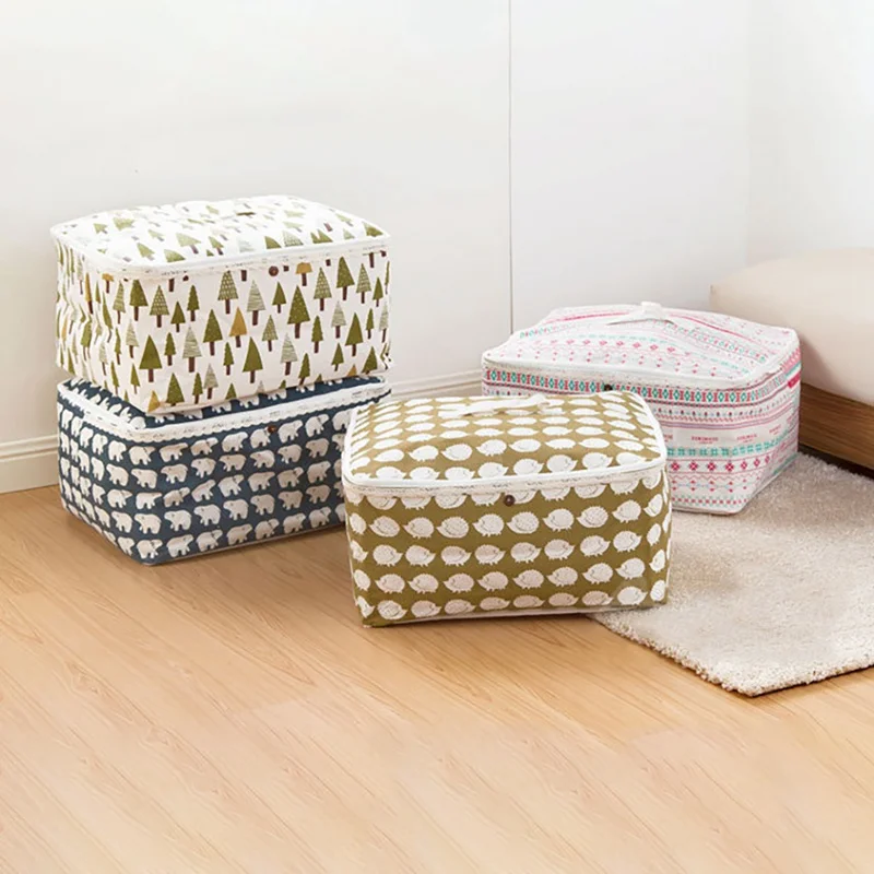 

Clothes Storage Box Zips Blanket Storage Bag Breathable Cotton Linen Storage Bag With Handles