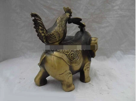 --- 326 + 8 &quotкитайская Бронзовая статуэтка зодиака богатство RuYi Cock Ride JiXiang Elephant