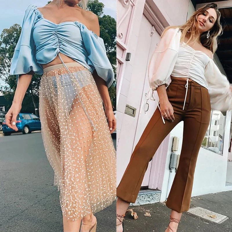 Кроп Топы женские майки Camis летний фонарик рукав сексуальный без бретелек пляжные Топы Плюс Размер Ruched Tank Top