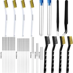 Kit de nettoyage de buse d'imprimante 3D, comprenant 28 aiguilles de nettoyage, 8 brosses de nettoyage, 2 pincettes, boîte de rangement d'aiguilles, 40 pièces 