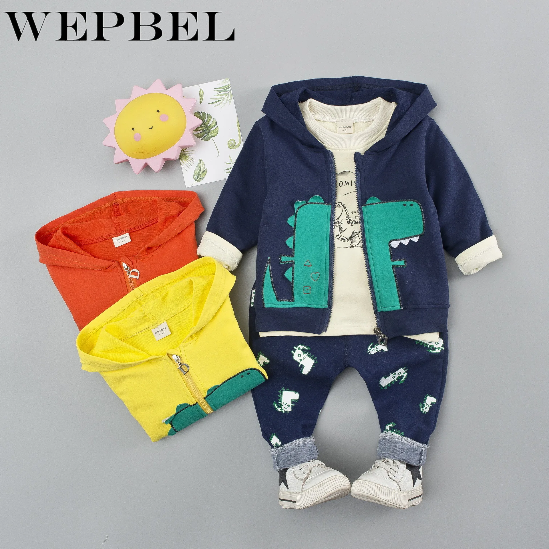 WEPBEL/весенне-осенние комплекты одежды для мальчиков и девочек пальто для новорожденных мальчиков+ рубашка+ штаны, комплект из 3 предметов, костюм с героями мультфильмов комплект одежды для малышей