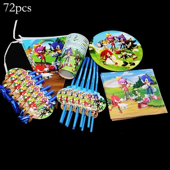 

72pcs sonic the hedgehog tableware sonic the hedgehog theme disposable cups napkins plates banners sonic the hedgehog banners