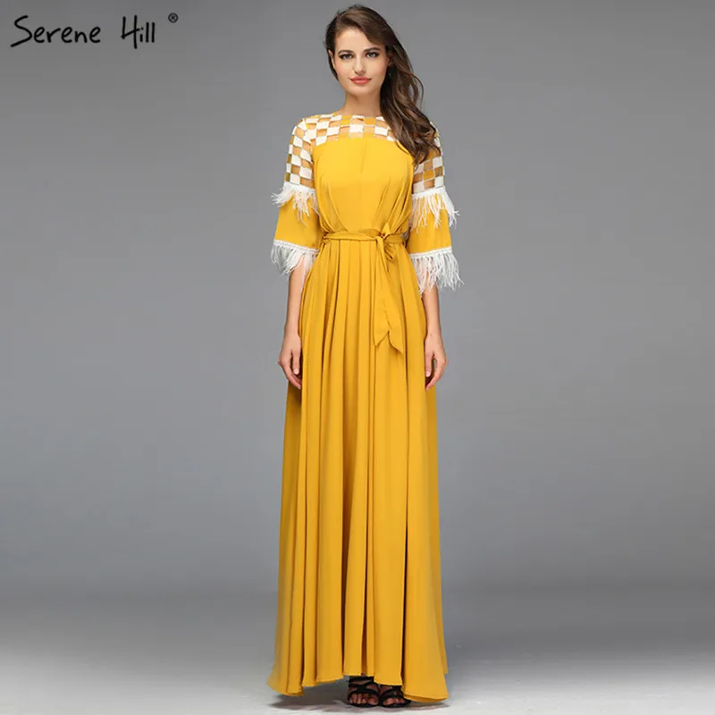 Платья трапециевидной формы с желтыми перьями и поясом для выпускного вечера, простые платья с короткими рукавами для выпускного вечера Serene hilm BQA8041