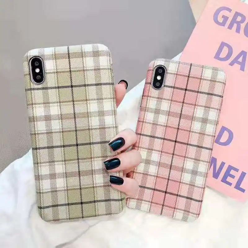 Fashion Fabric Cloth Grid Plaid Pattern Vintage Phone Case For iPhone 11 Pro XS Max XR 8 7 6 6s Plus Case Back Cover Fundas Capa