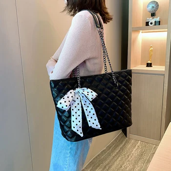 

Women Fashion Lingge Chain Shoulder Bag Large Capacity Luxury Black Leather ladies Handbags Casual Shoulder Bags For Women 2020