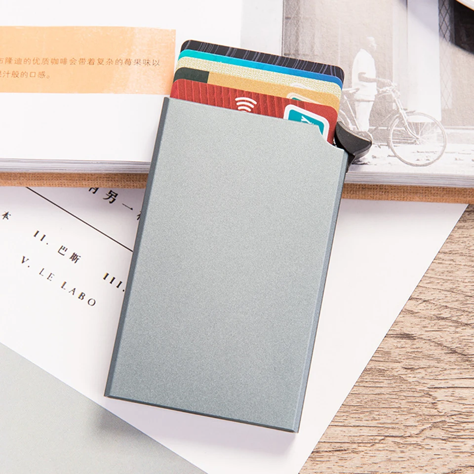 gray E Oswego держатель кредитной карты блокирующий RFID алюминиевый мужской футляр для удостоверения личности тонкий анти защита бизнес путешествия Автоматический чехол для банковских карт - Цвет: gray E