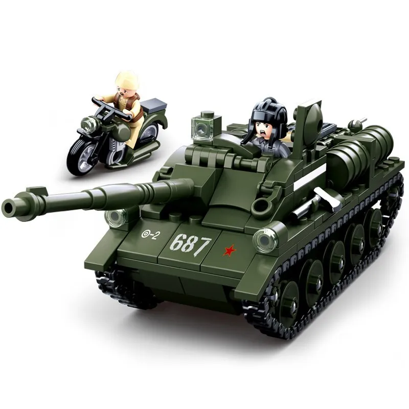 

sluban 0687 338pcs military ww2 world war 2 su85 tank building blocks Toys For Children