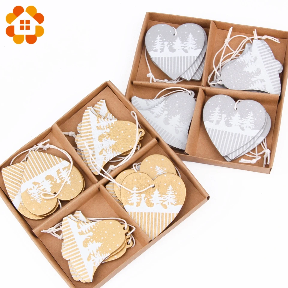 8 шт./лот золотые серебряные деревянные Рождественские Подвески с принтом