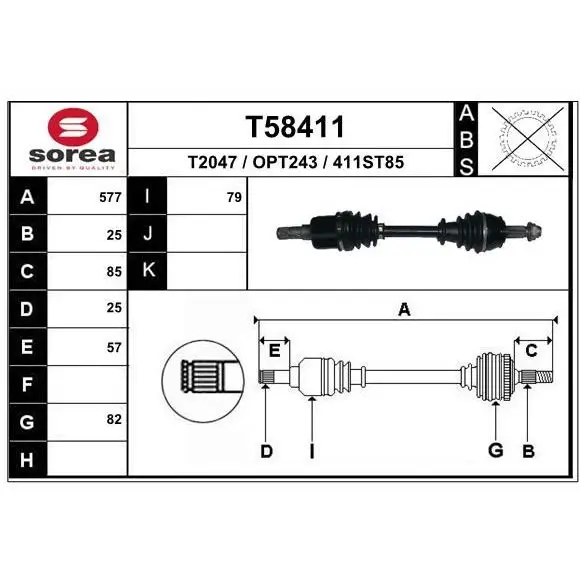 Привод передний левый 577mm\ Opel Corsa D 1.3CDTI 06 EAI T58411