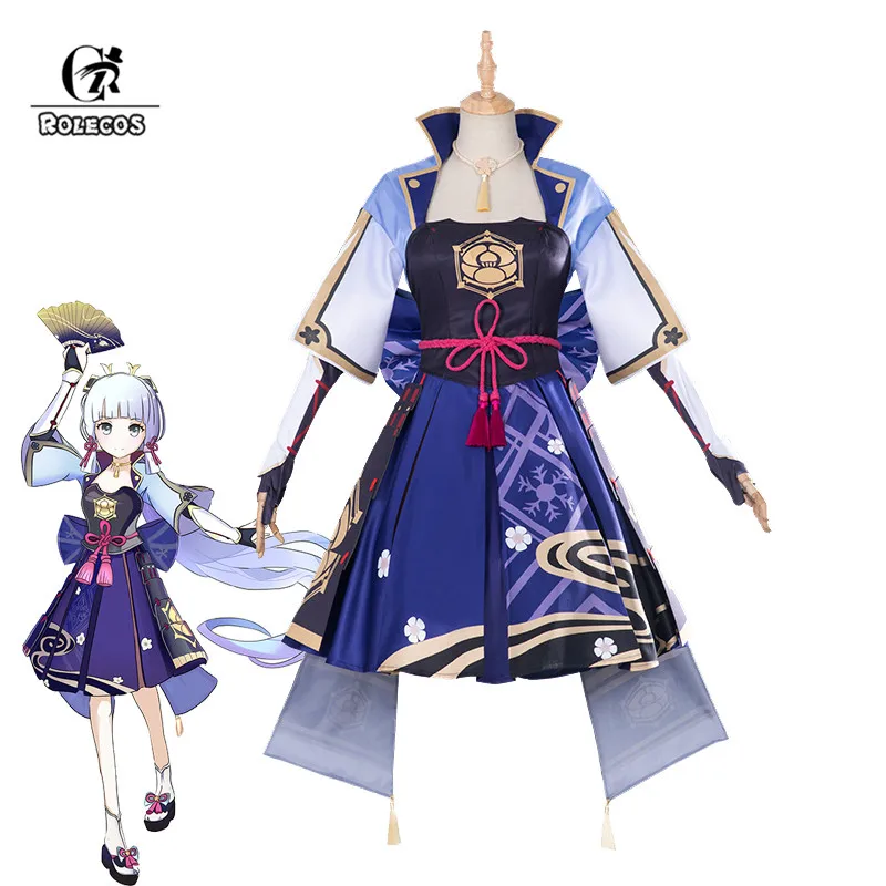 ROLECOS Game Genshin Impact Kamisato Ayaka Cosplay Costume Kamisato Ayaka Cosplay Costume Women Dress Sleeve Full Set Halloween