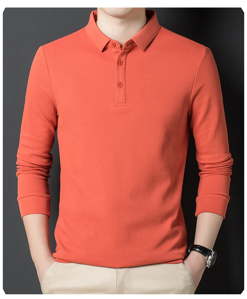 Top Grade Neue Mode Designer Marke Luxus Männer Polo Shirt 100% Baumwolle Casual Langarm Tops Einfarbig Männer Kleidung_voghion.com