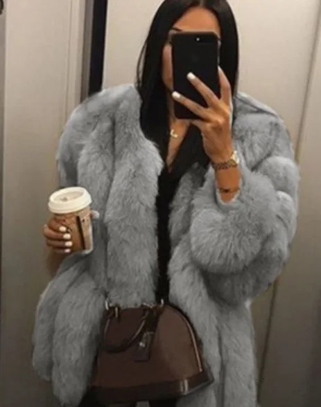 gray Женское пальто из искусственного мягкого пушистого меха, необычный Кардиган с длинным мехом, утолщенные теплые пальто, женские Роскошные пальто с длинным рукавом - Цвет: gray