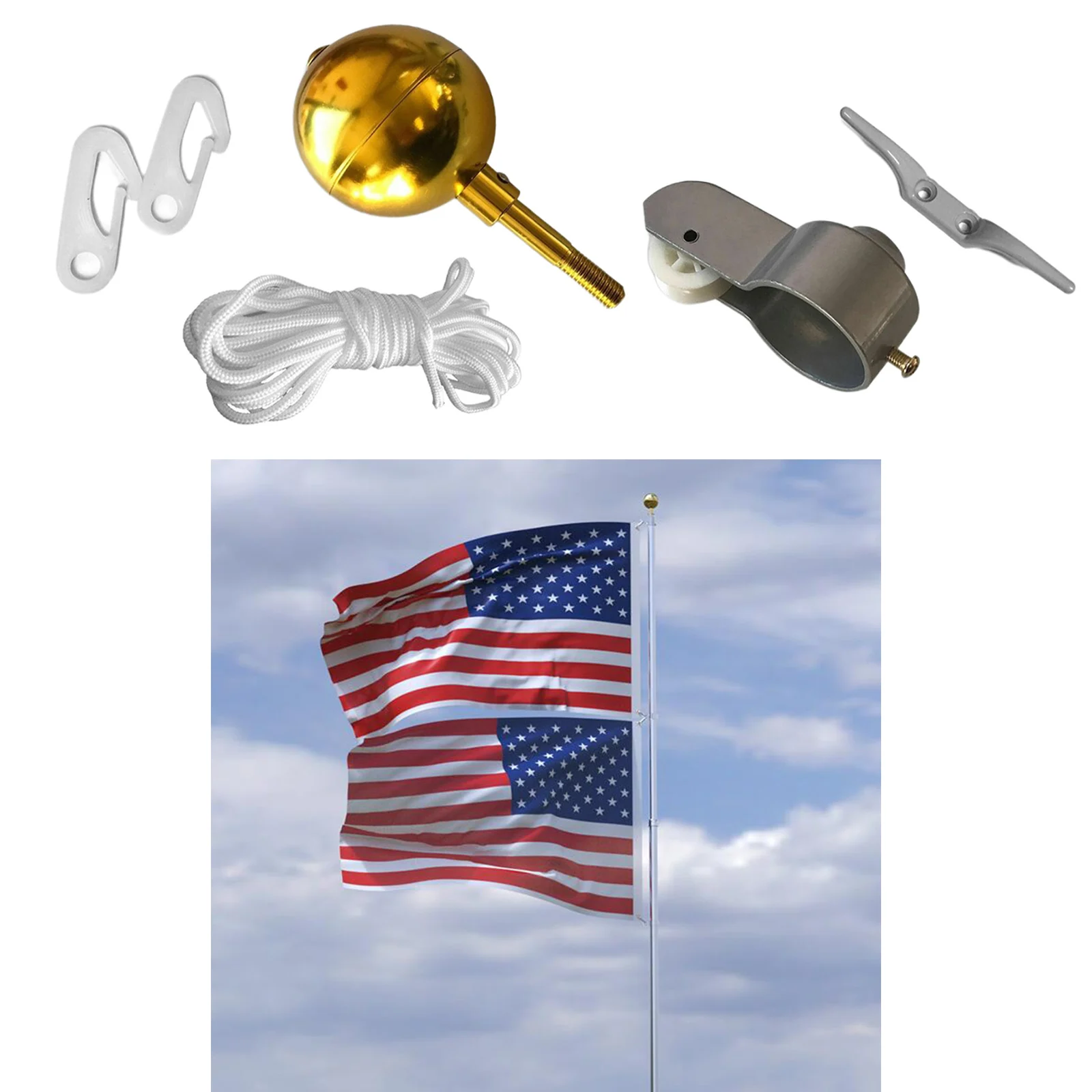 Outdoor Flagpole Hardware Repair Kit Cleat Hooks 4 Rotating Snap Hooks