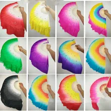 Классический размер 41 см(1") настоящий Шелковый веер, вуаль для девочек, женский размер, полукруг, танец живота, веер, реквизит, 1 пара