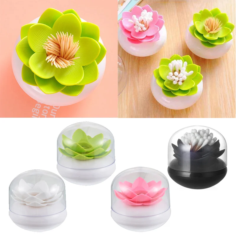 

1pc Toothpick Holder Lotus Cotton Swab Box Creative Cotton Bud Holder Case Coverless Decorative Box Homeware Press Toothpick Box