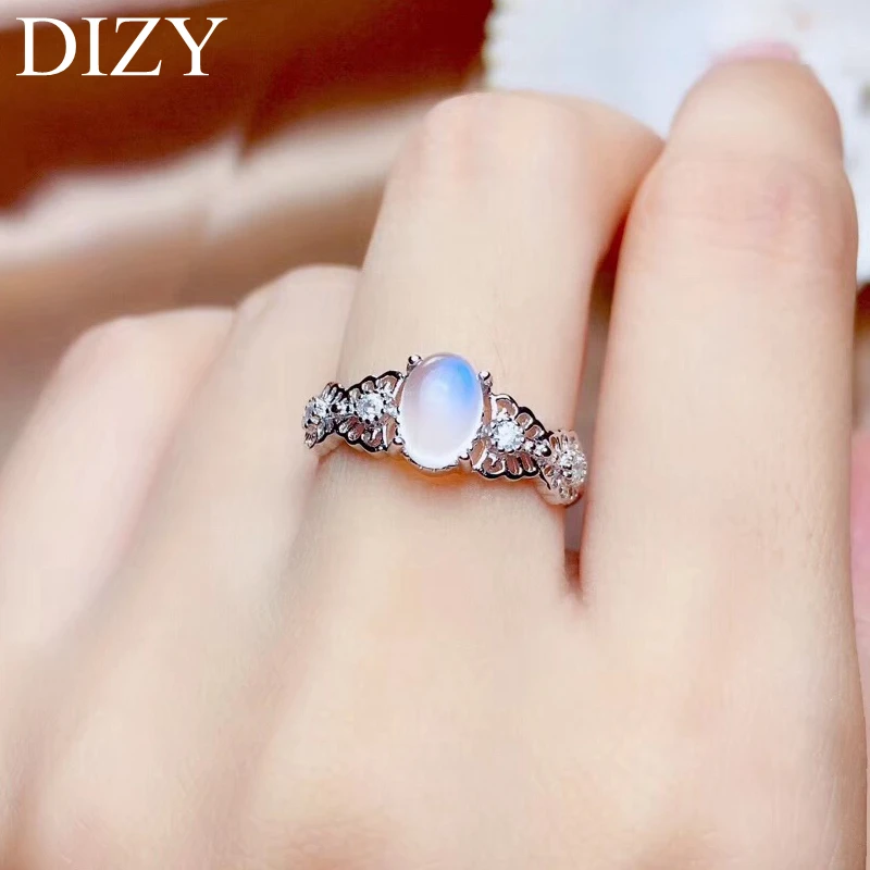 DIZY из натуральной 925 пробы, серебряное кольцо с драгоценным камнем для женщин, натуральный Овальный голубой лунный камень, хорошее свадебное ювелирное изделие для помолвки