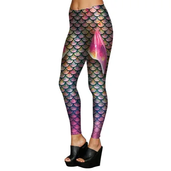 

Purple Gradient Women Workout Leggings Mermaid Fish Scale Pants Slim High Waist Elasticity Leggins Indoor fitness pants