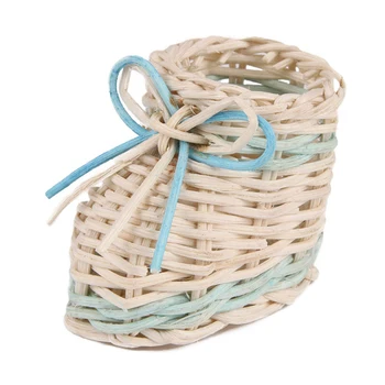 

Cute Blue Straw Shoe Table Basket Dried Flowers Vase With Storage Function