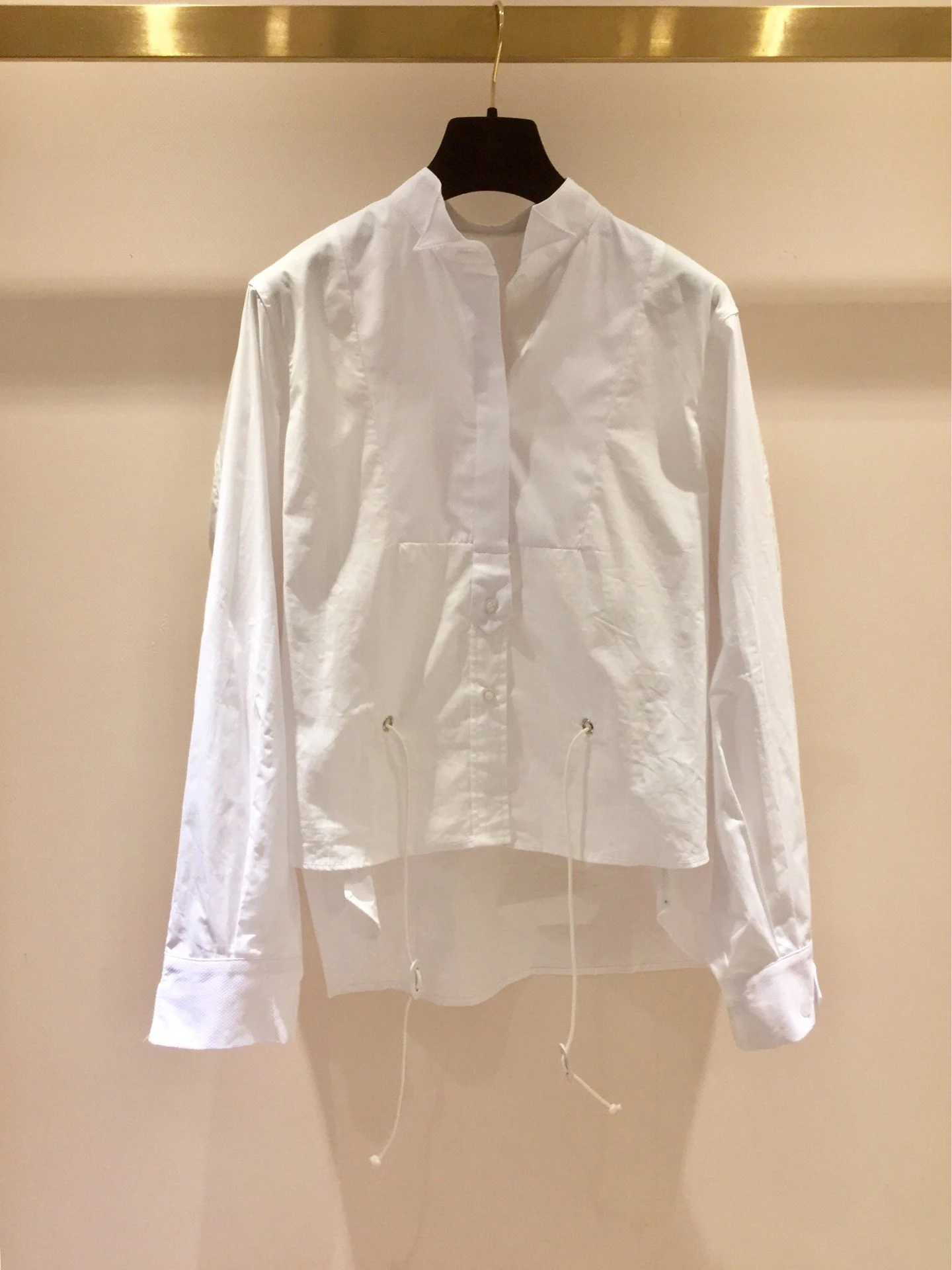 new ladies fashion long-sleeved sexy casual solid color front section long irregular lace-up shirt 1017