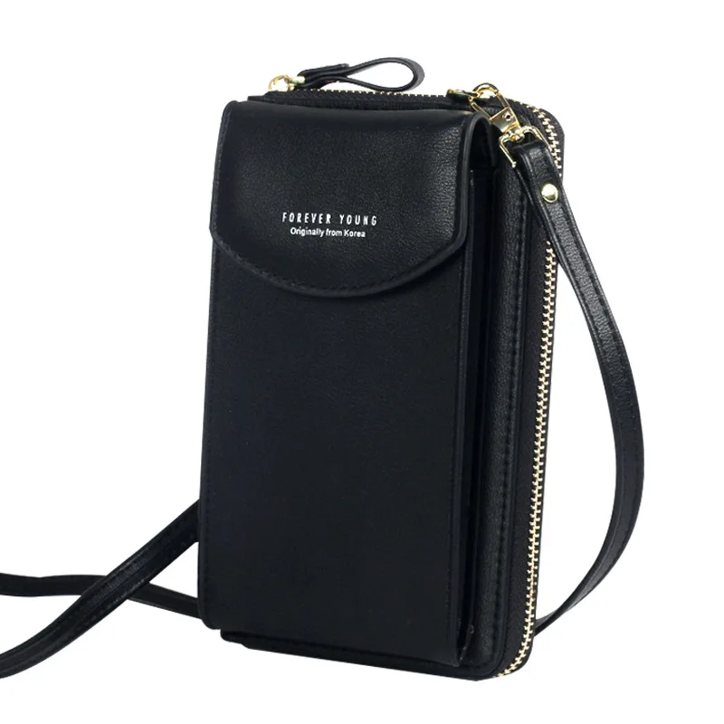 New Large Cell Phone Wallet, A Zipper,shoulder Slant Satchel - Цвет: Черный
