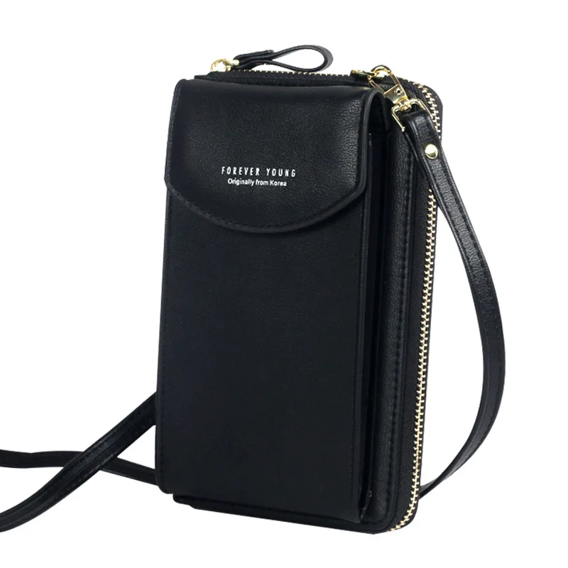 Черный New Large Cell Phone Wallet, A Zipper,shoulder Slant Satchel - Цвет: Черный