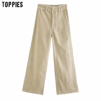 

toppies womens white khaki denim pants high waist straight jean pants solid color streetwear