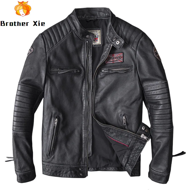 

Men's Real Leather Jackets Retro Genuine Leather Coat Brand Motorcycle Leather Jacket for Male