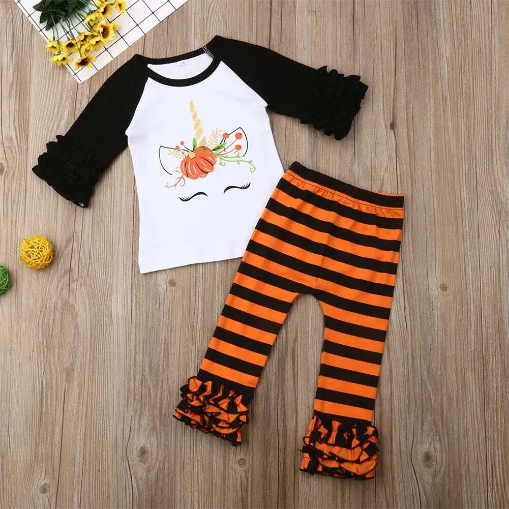 

Christmas 2019 New Toddler Kids Baby Girl Autumn Fall Unicorn Outfits Clothes T-shirt Tops Dress+Striped Pants 2PCS Set 1-6Y New