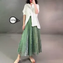 Осенняя женская обувь Высокая талия длинная Плиссированная юбка новая Корейская версия Винтаж зеленый горох принт Bling Сетчатое макси юбка Faldas