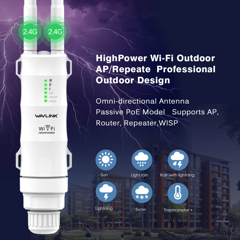 Wavlink AC300 30dbm High Power Outdoor Weatherproof Wireless Wifi Router AP Repeater 2 4G 1000mW Outer 4