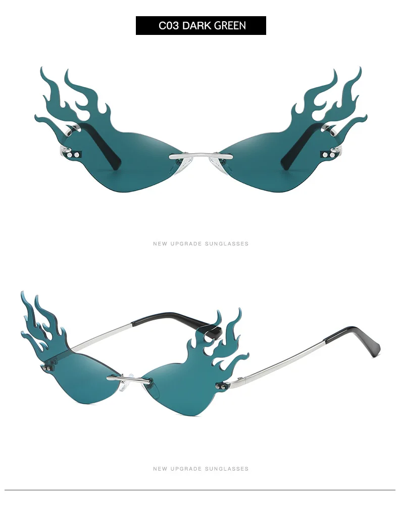 Новые солнечные очки без оправы с огненным пламенем, женские роскошные Брендовые мужские солнцезащитные очки кошачий глаз, уникальные модные очки с защитой от солнца, UV400 oculos de sol