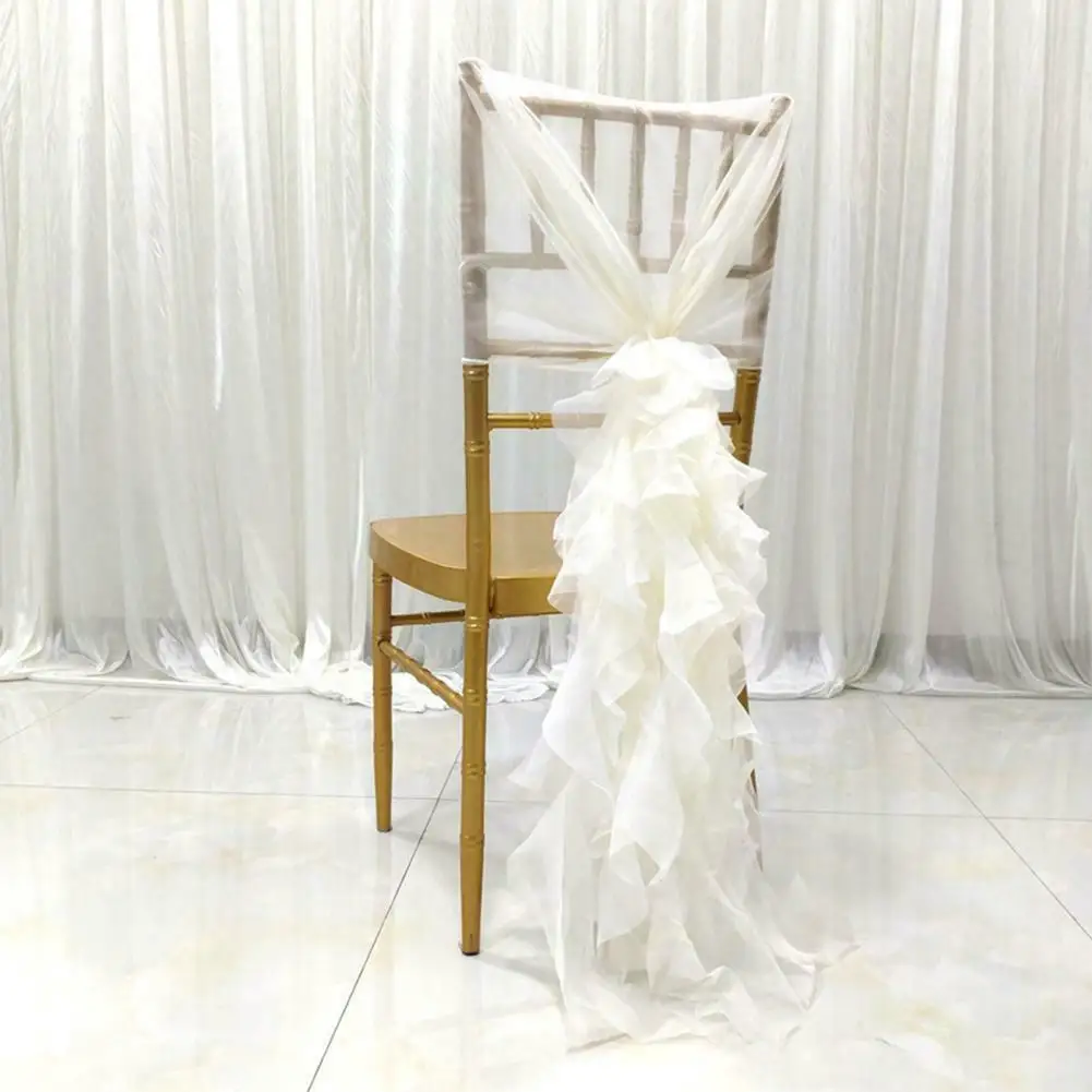 Бежевый Чехол для стула из шифона с поясом для свадебного стула с узлом для украшения стульев с бантиком для свадебного банкета - Цвет: Бежевый