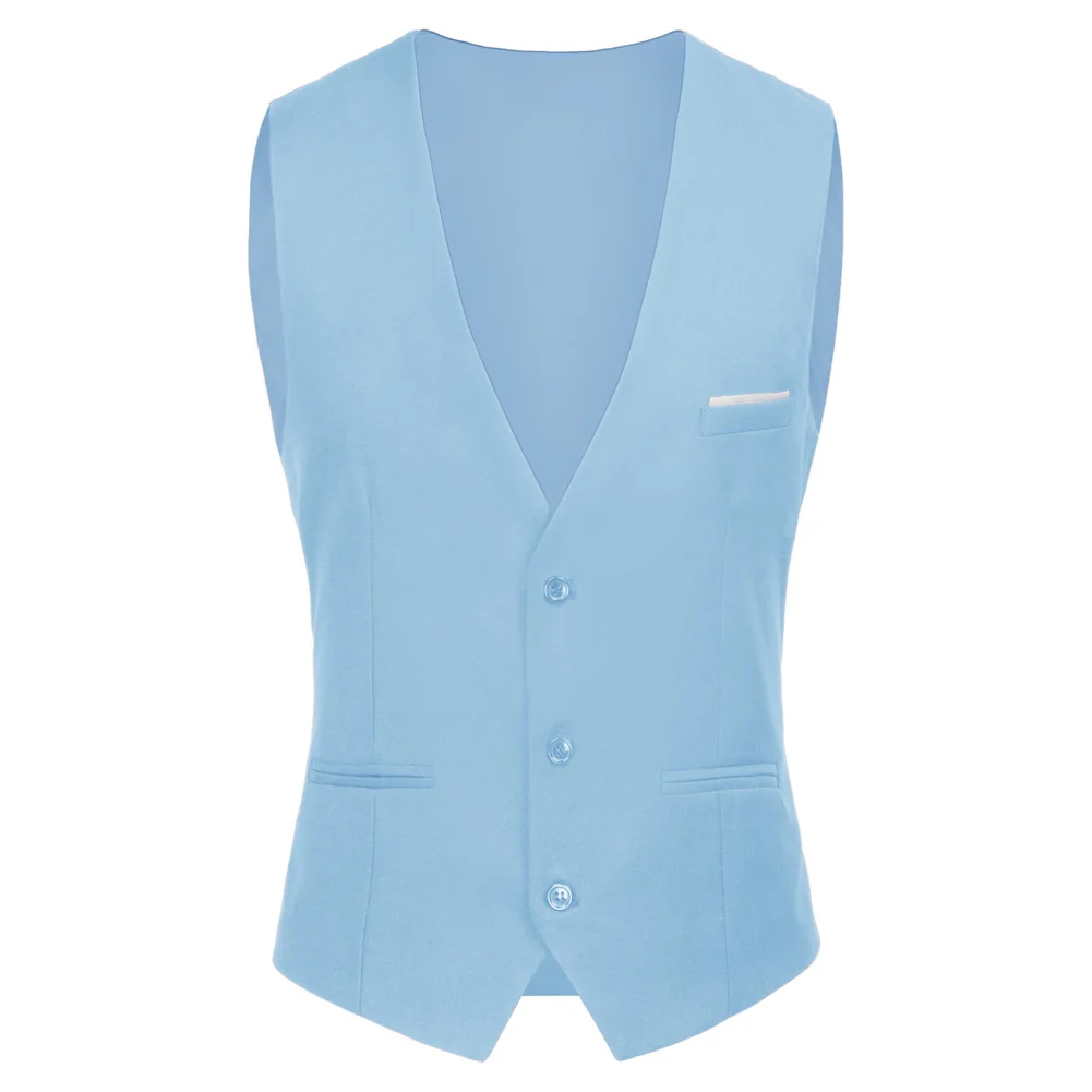 Sky Blue PAUL JONES мужской деловой костюм жилеты Slim Fit 3 кнопки короткое пальто в формальном стиле стильный костюм с v-образным вырезом жилет свадебное платье жилет PJAD1064 - Цвет: Sky Blue